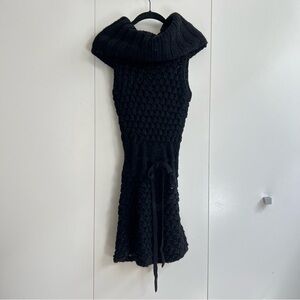 Sleeping On Snow Black Open Knit Mini Cowl Neck Wool Sweater Dress size Small